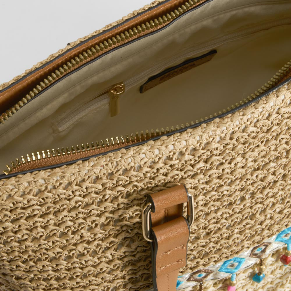 Bolso rafia cenefa beige SENDA ROAD