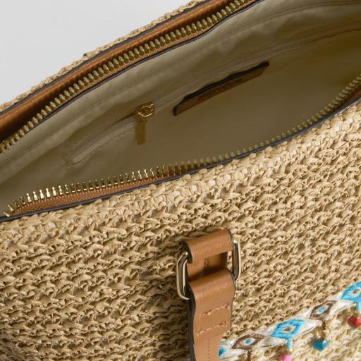 Bolso rafia cenefa beige SENDA ROAD