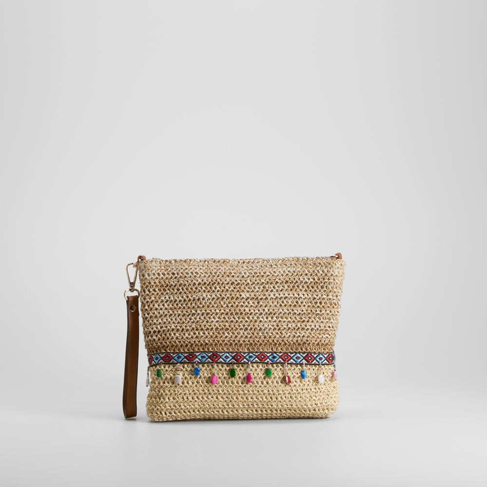 Bolso bandolera rafia cenefa beige SENDA ROAD
