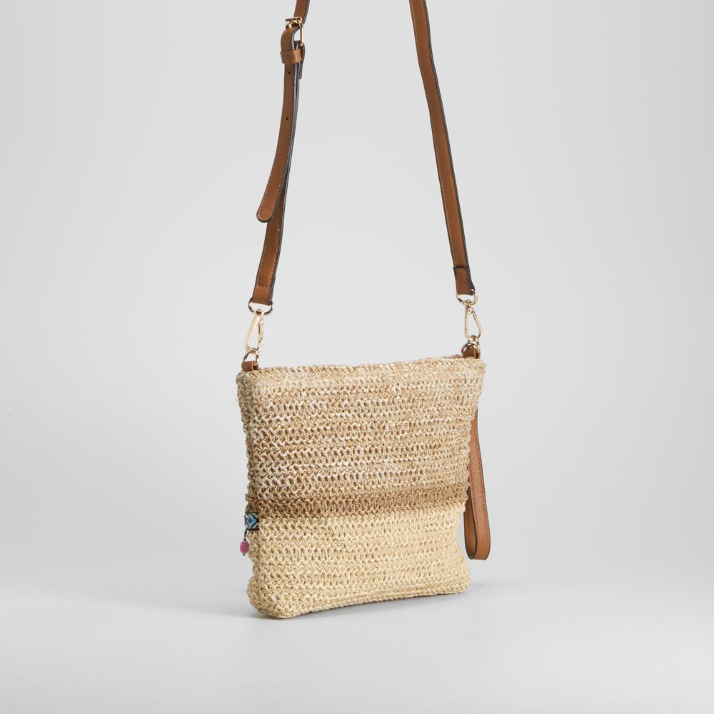 Bolso bandolera rafia cenefa beige SENDA ROAD