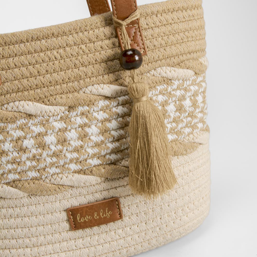 Bolso capazo rafia trenzado beige SENDA ROAD