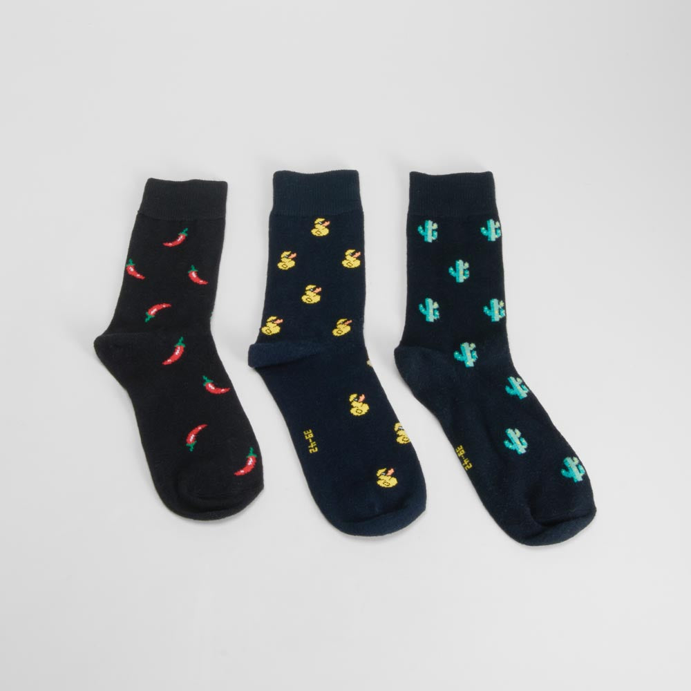 Pack 3 calcetines negros estampados MERKAL
