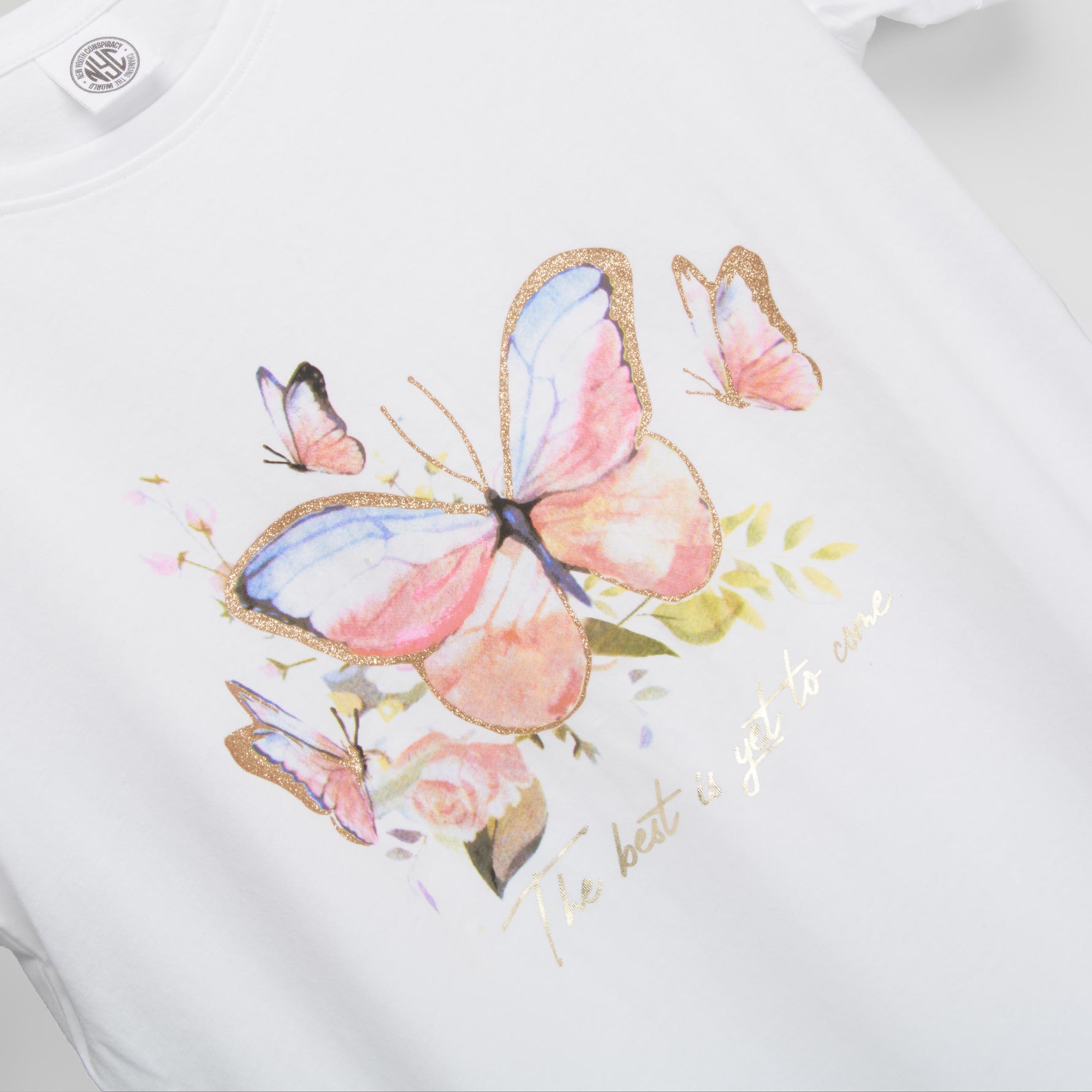 Camiseta mariposa estampada blanca NYC