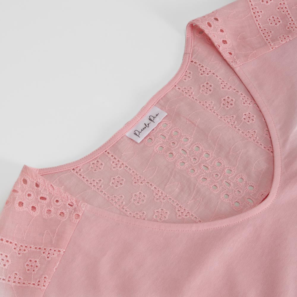 Camiseta manga corta bordada coral PICCOLA PIU