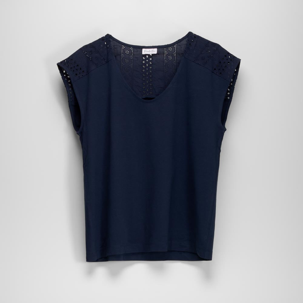 Camiseta bordada manga corta azul PICCOLA PIU