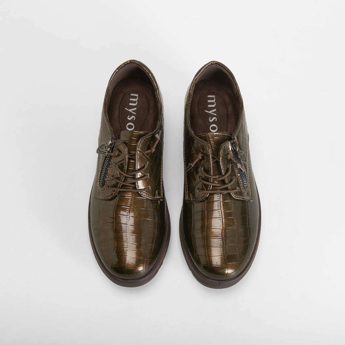 Zapatilla cordón cremallera marrón MYSOFT