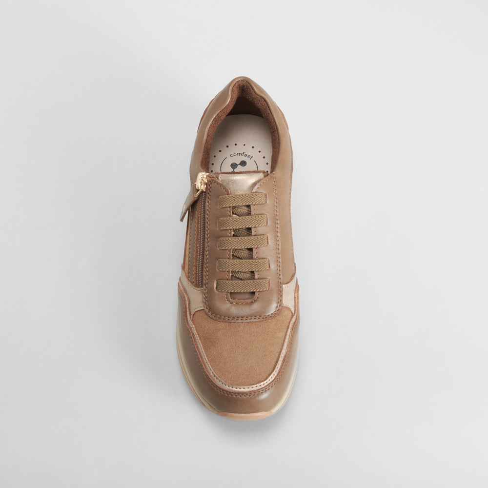 Sneaker cuña elástico beige COMFEET