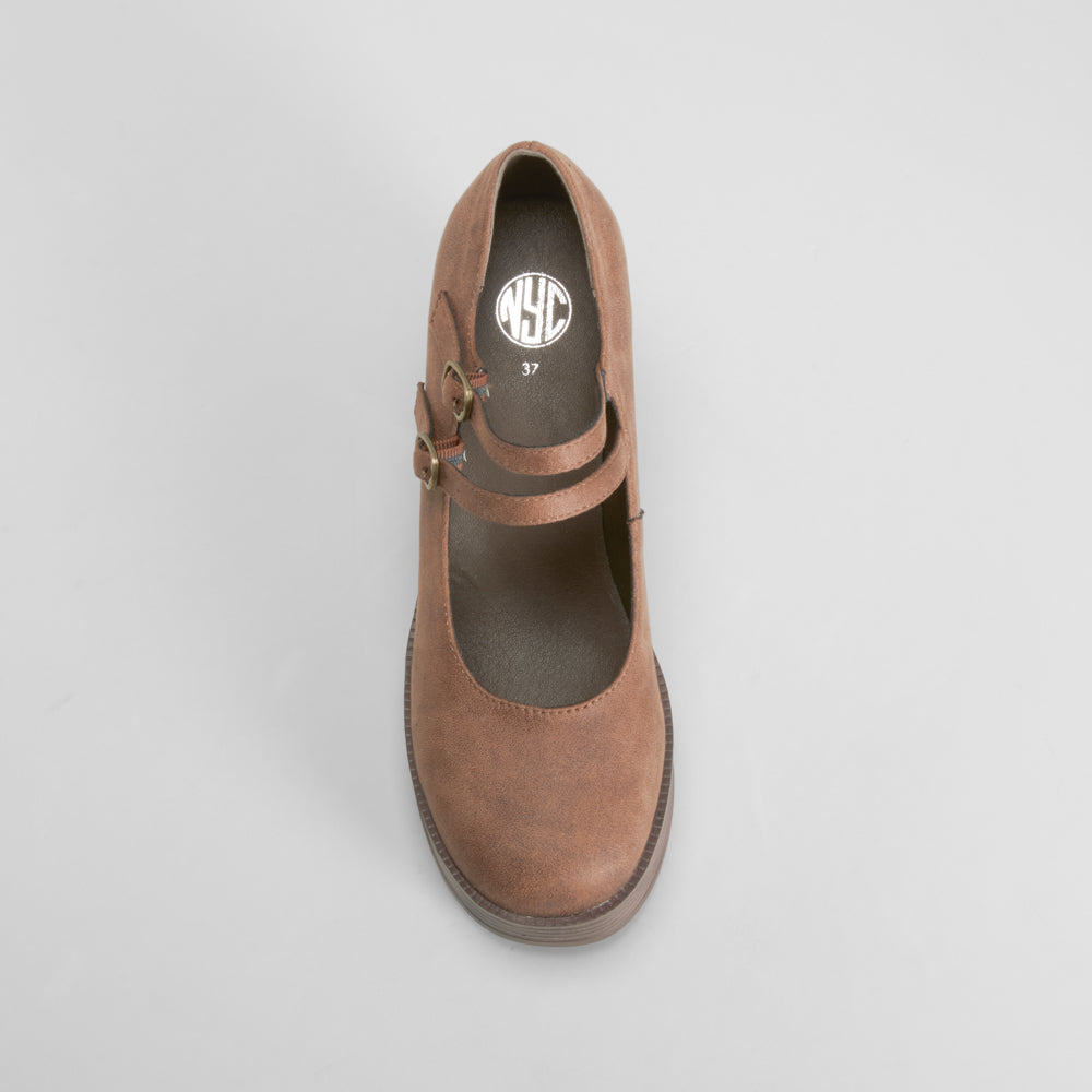 Zapato tacón alto y plataforma hebilla marrón NYC