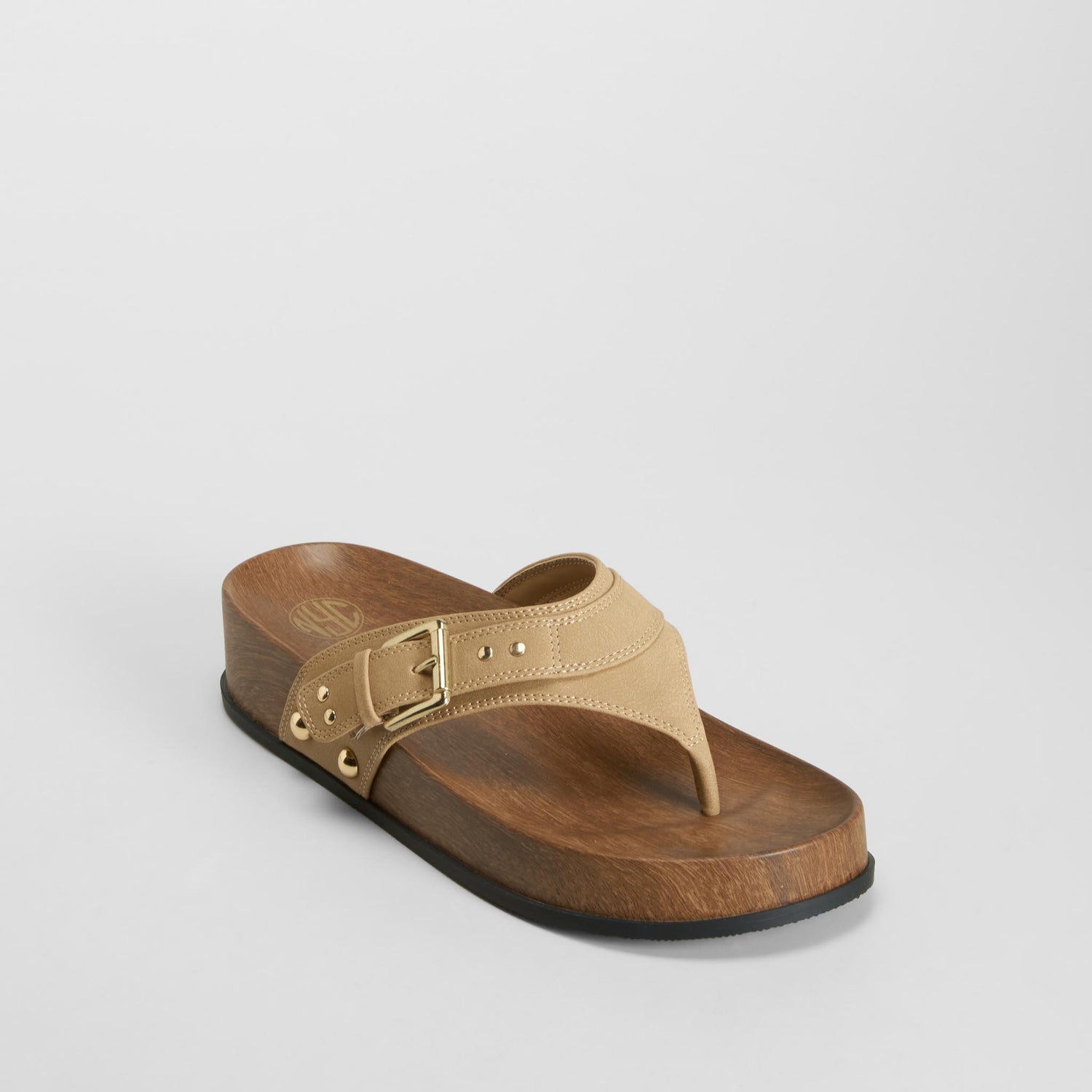 Sandalia esclava hebilla dorada beige NYC