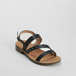 Sandalia plana tiras tachuelas negra NYC