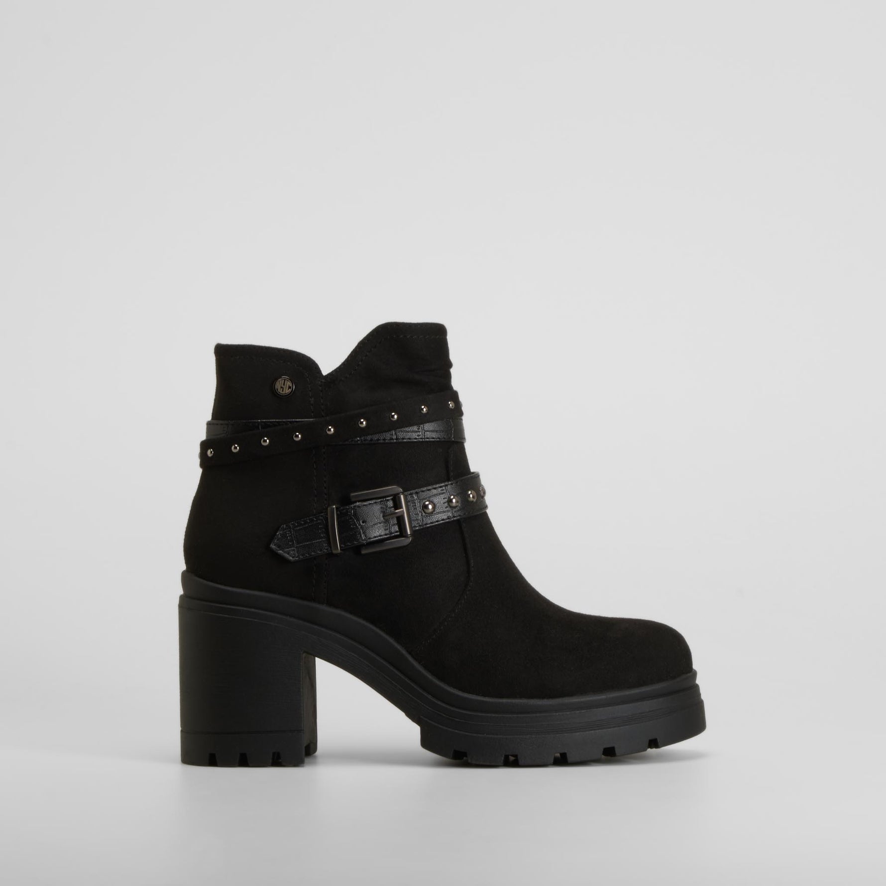 Botín tacón track straps negro NYC