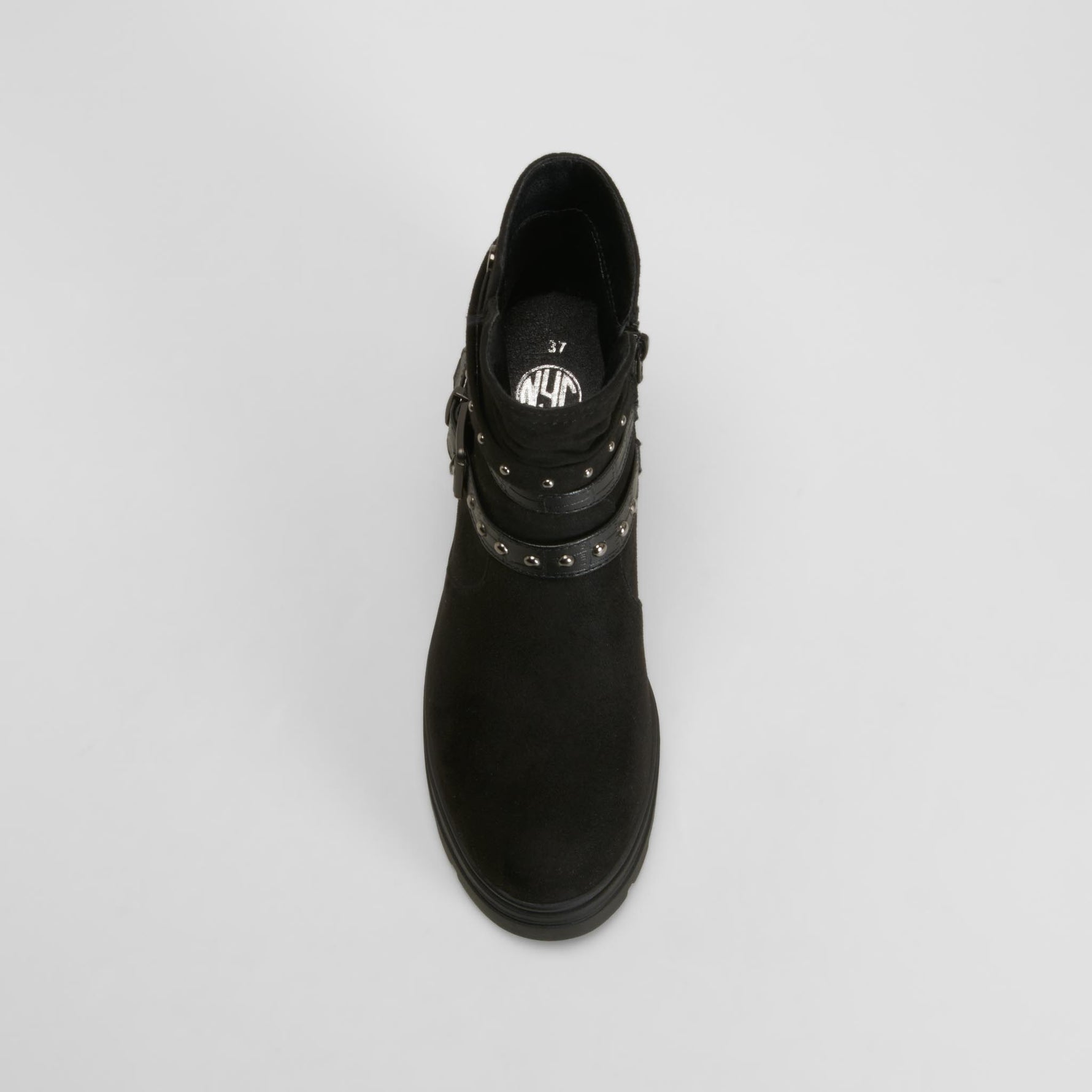 Botín tacón track straps negro NYC