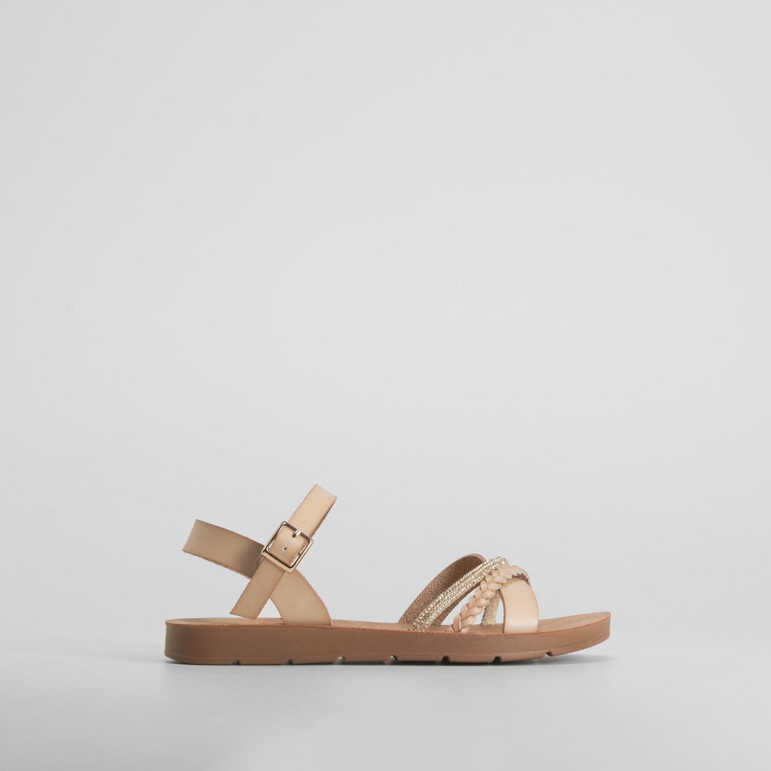Sandalia tiras cruz brillante beige SENDA ROAD