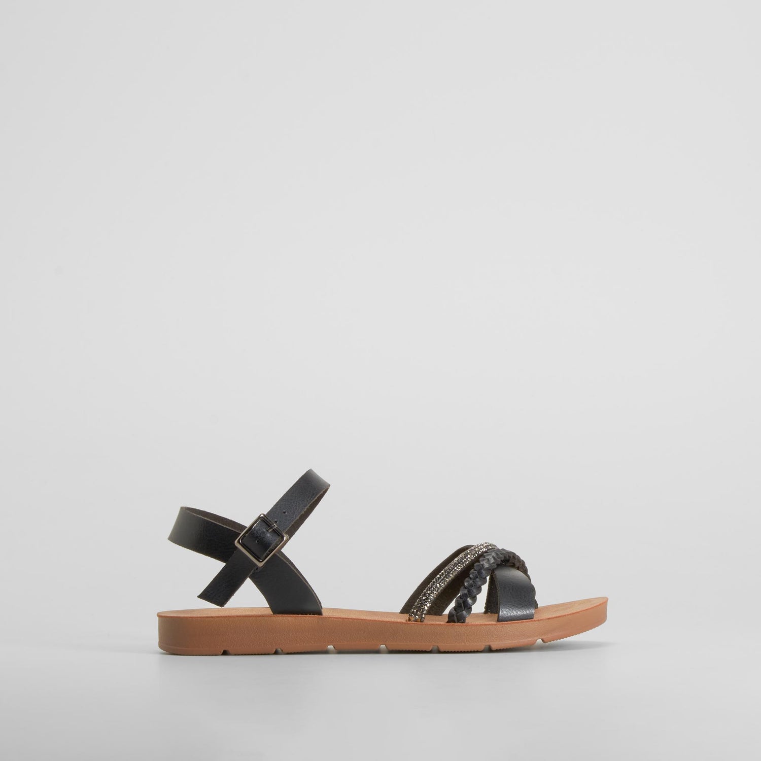 Sandalia tiras cruz brillante negra SENDA ROAD
