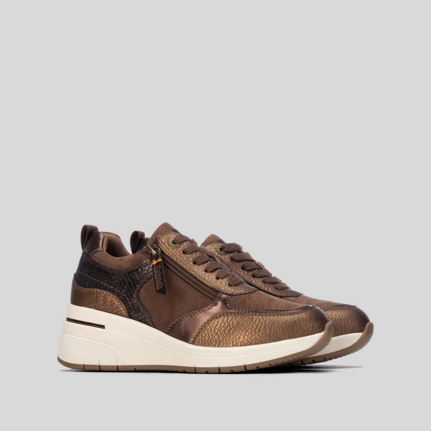 Sneaker cuña cremallera marrón REFRESH