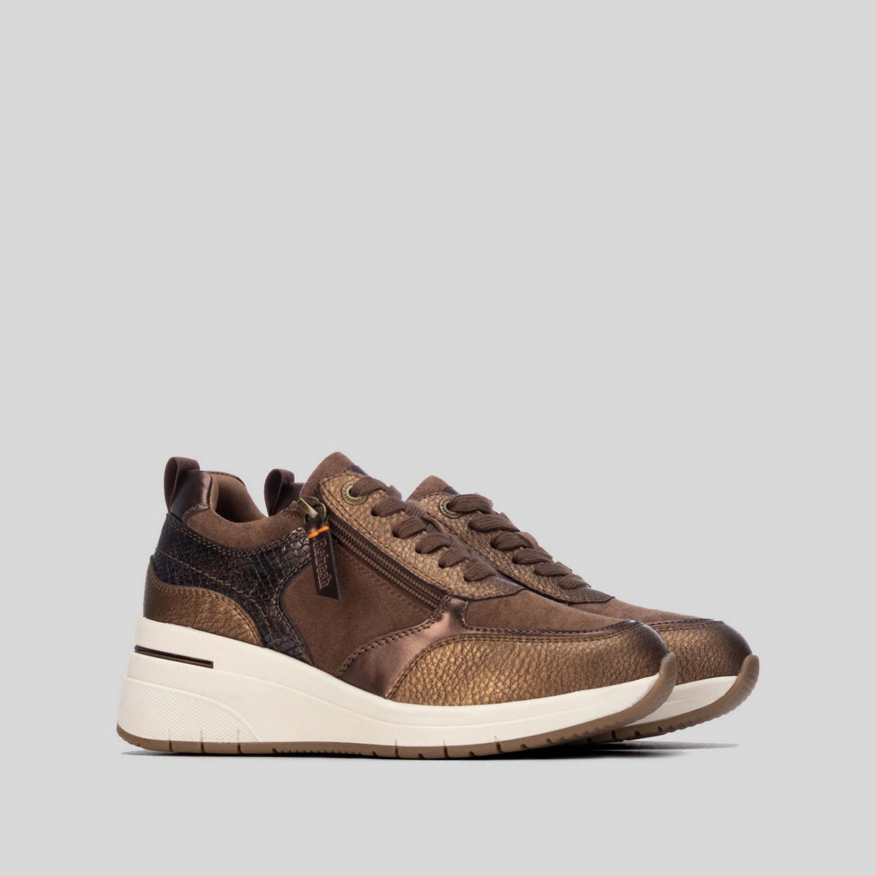 Sneaker cuña cremallera marrón REFRESH