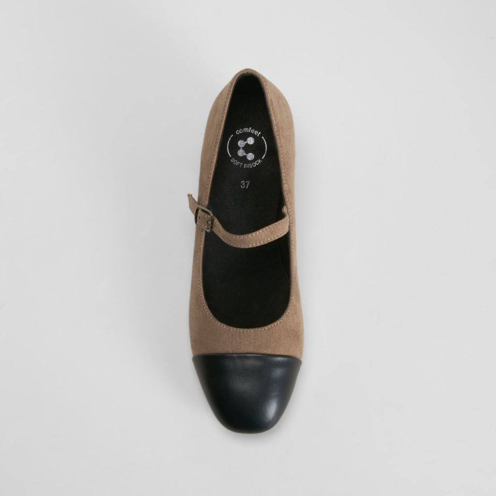 Zapato tacón bajo marrón elegante COMFEET