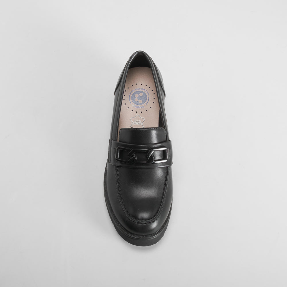 Mocasín tacón ancho negro COMFEET