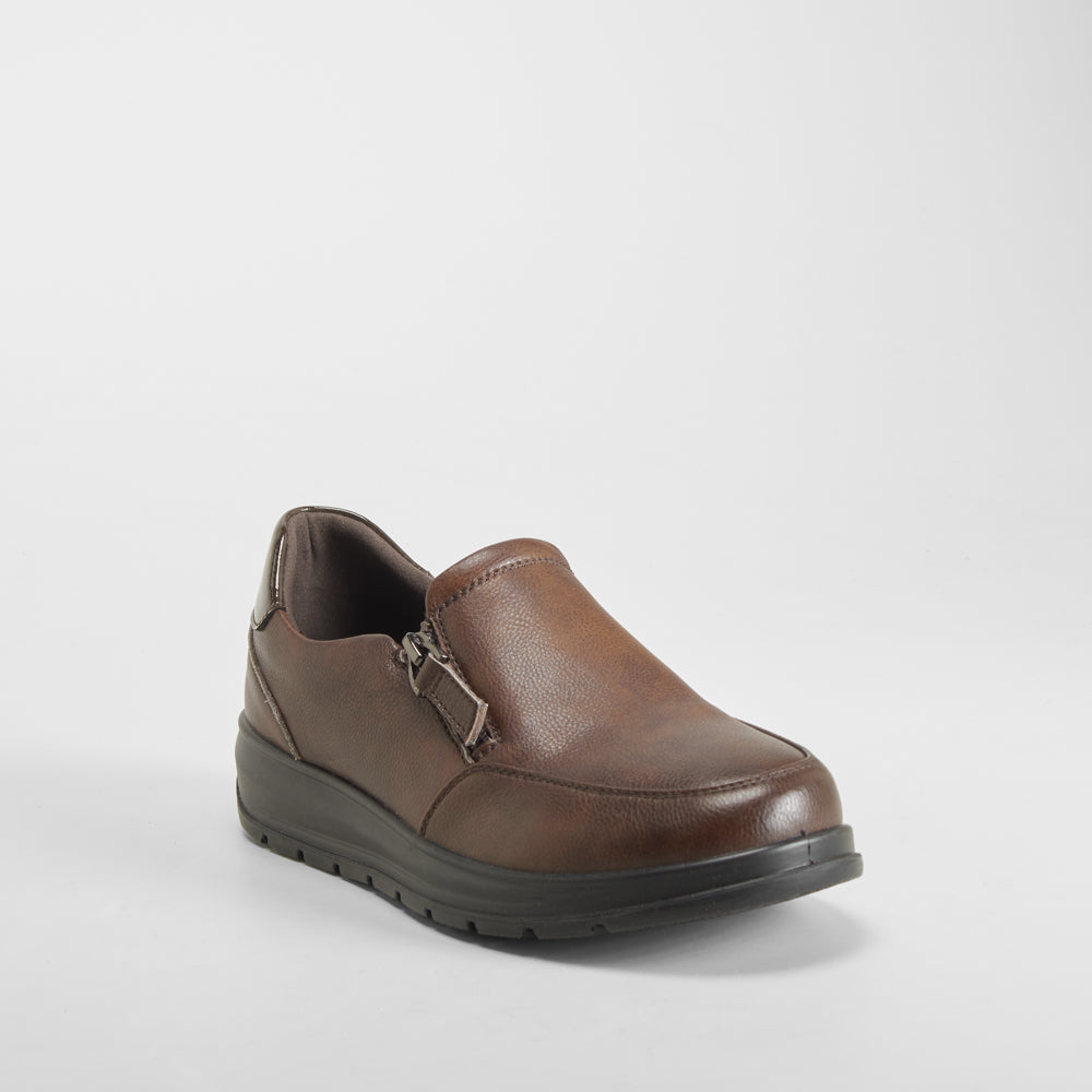 Zapato piel cremallera marrón 24HORAS