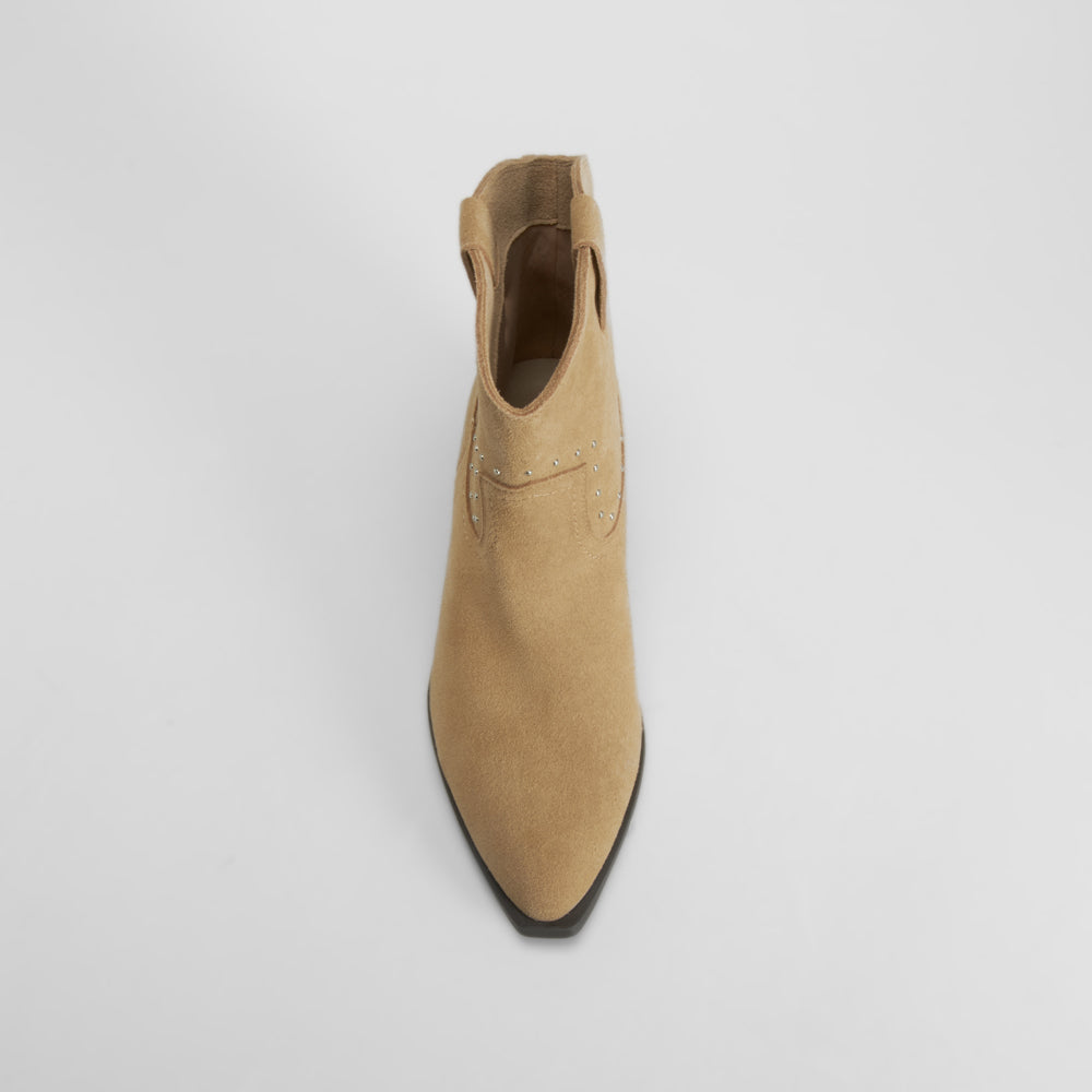 Bota tacón media caña beige piel FOSCO