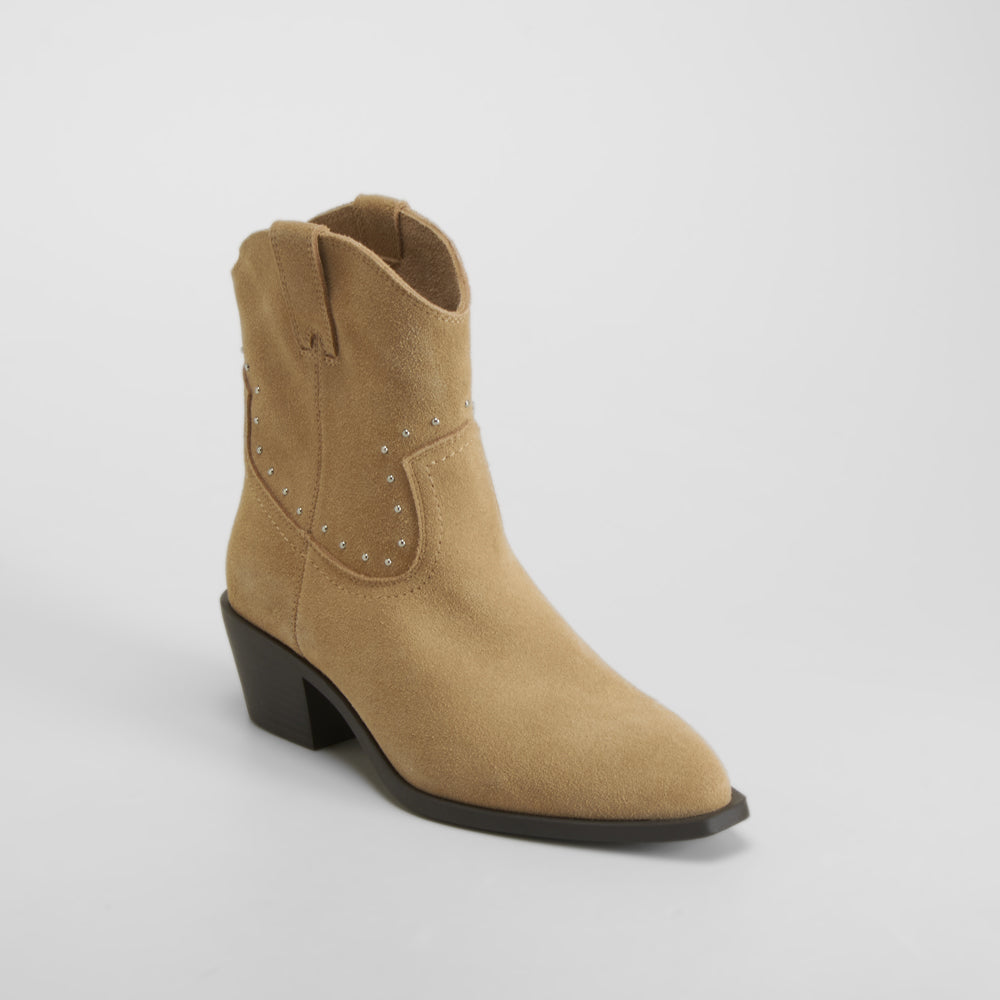 Bota tacón media caña beige piel FOSCO