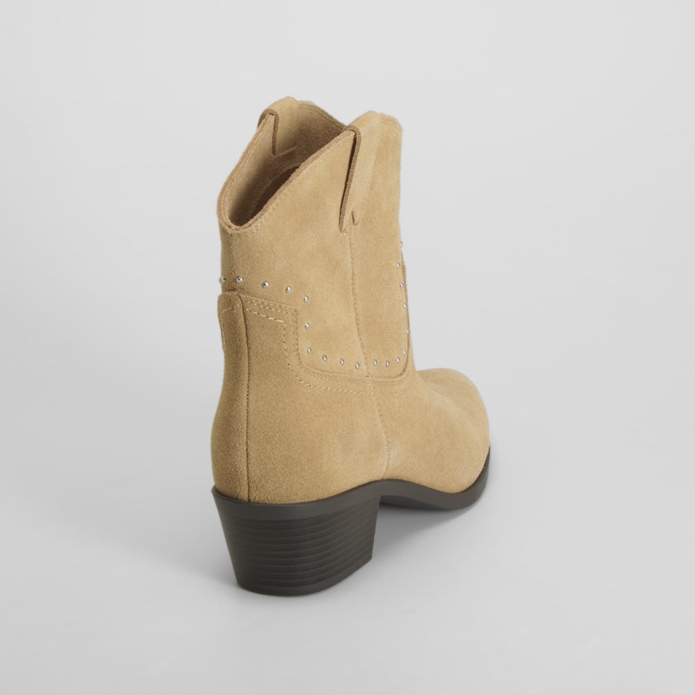 Bota tacón media caña beige piel FOSCO