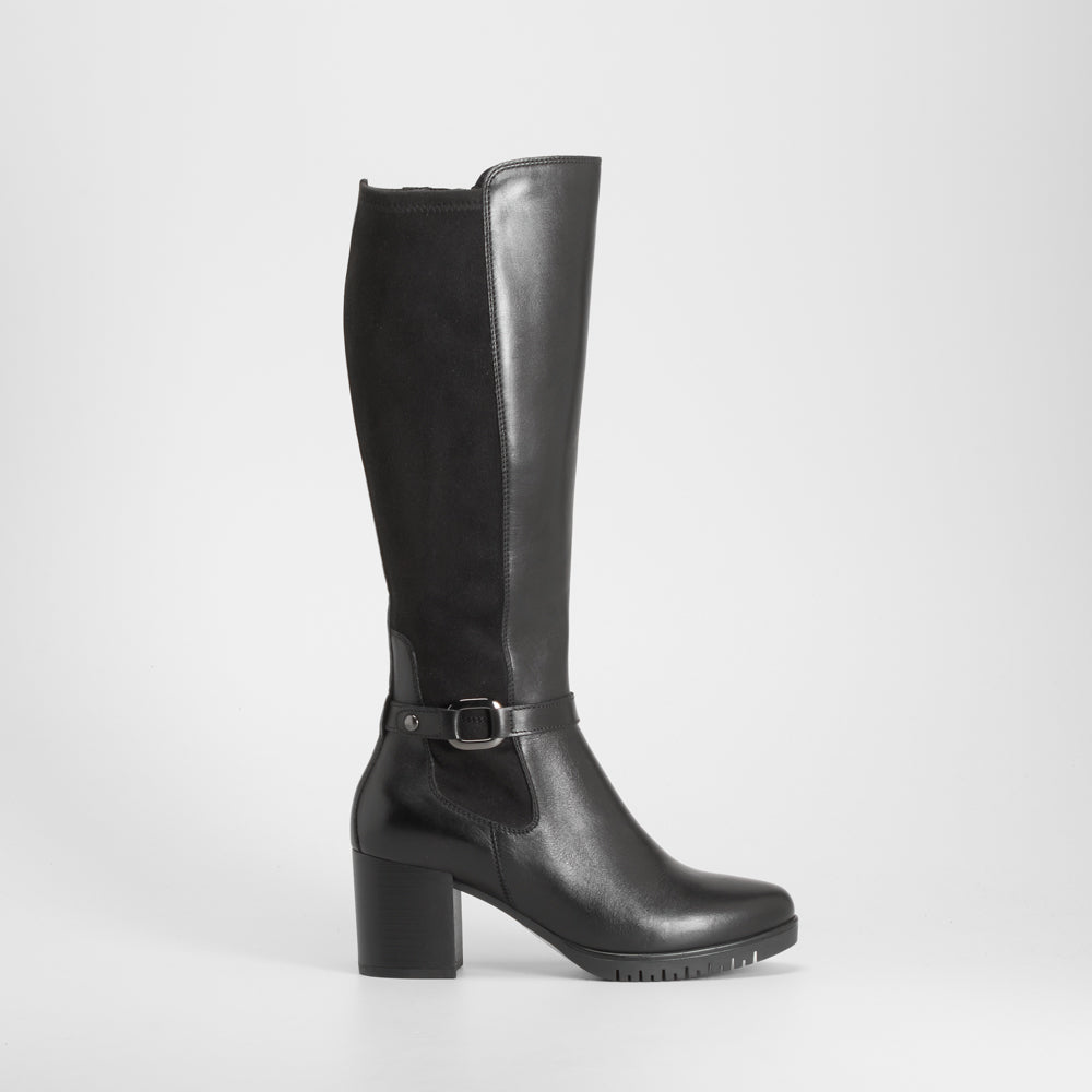 Bota alta tacón piel negra FOSCO