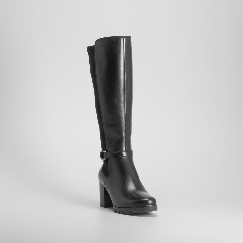 Bota alta tacón piel negra FOSCO