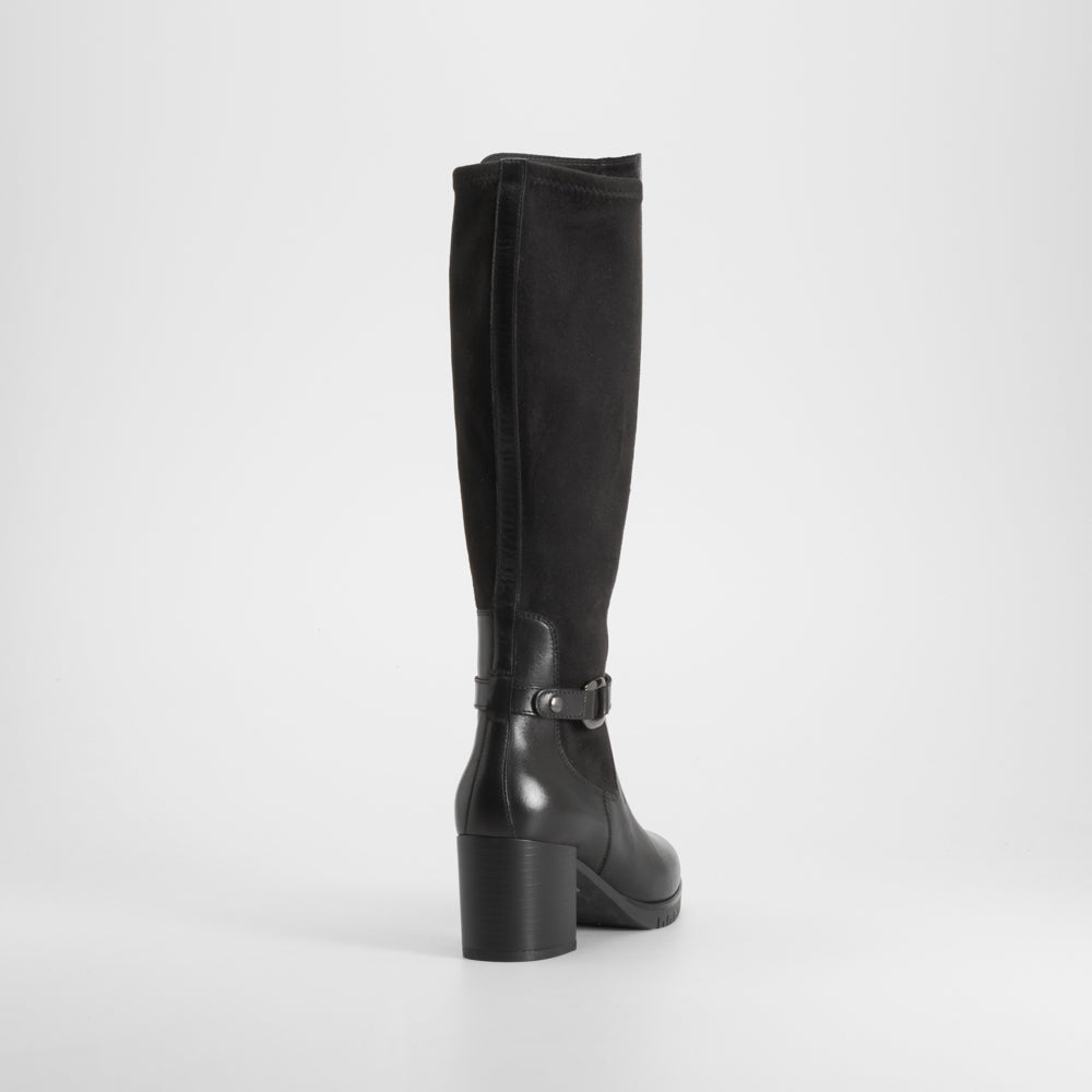 Bota alta tacón piel negra FOSCO