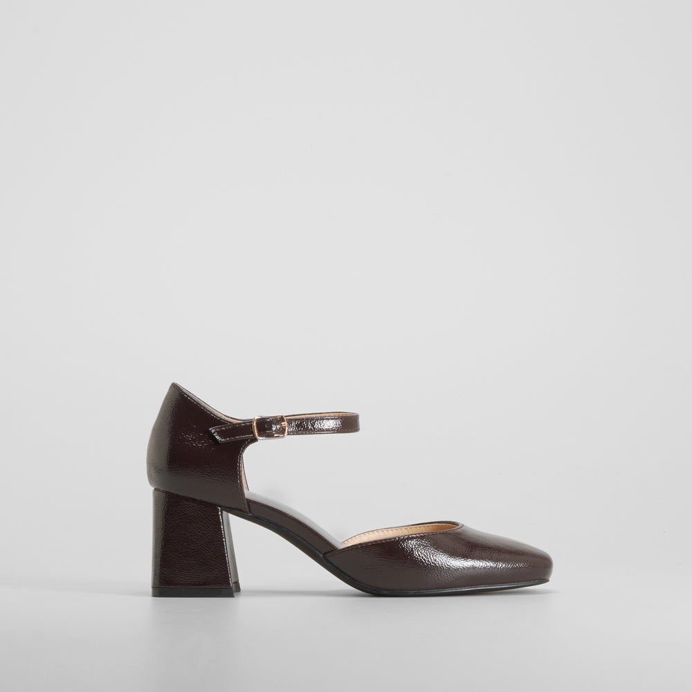Zapato tacón cuadrado marrón elegante PICCOLA PIU