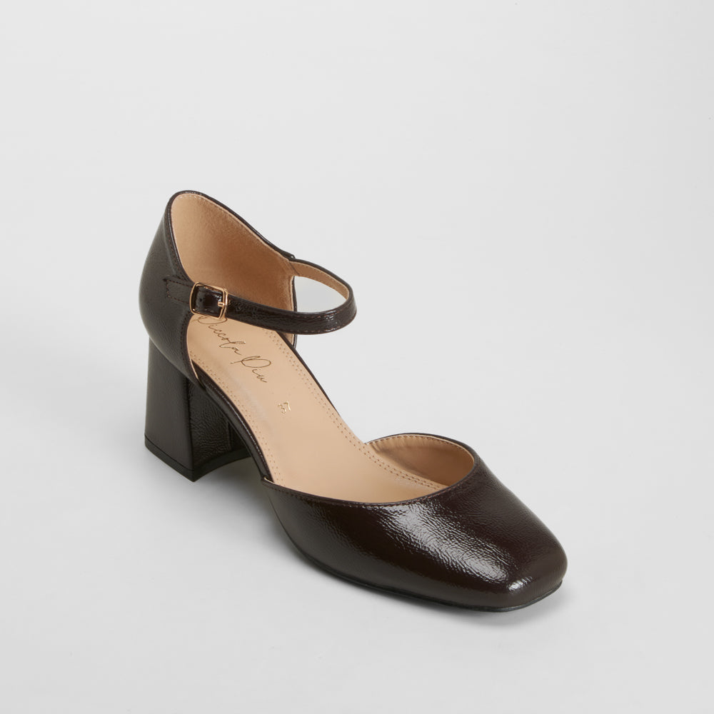 Zapato tacón cuadrado marrón elegante PICCOLA PIU