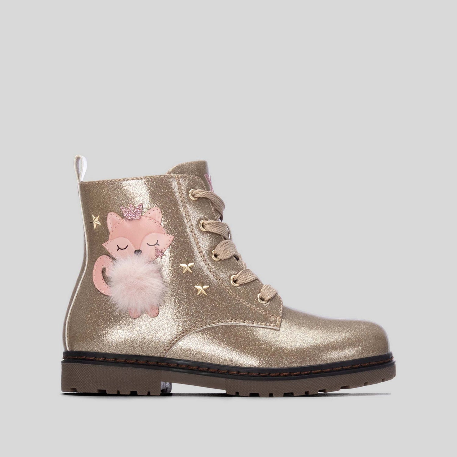 Botín militar pompón glitter nude XTI