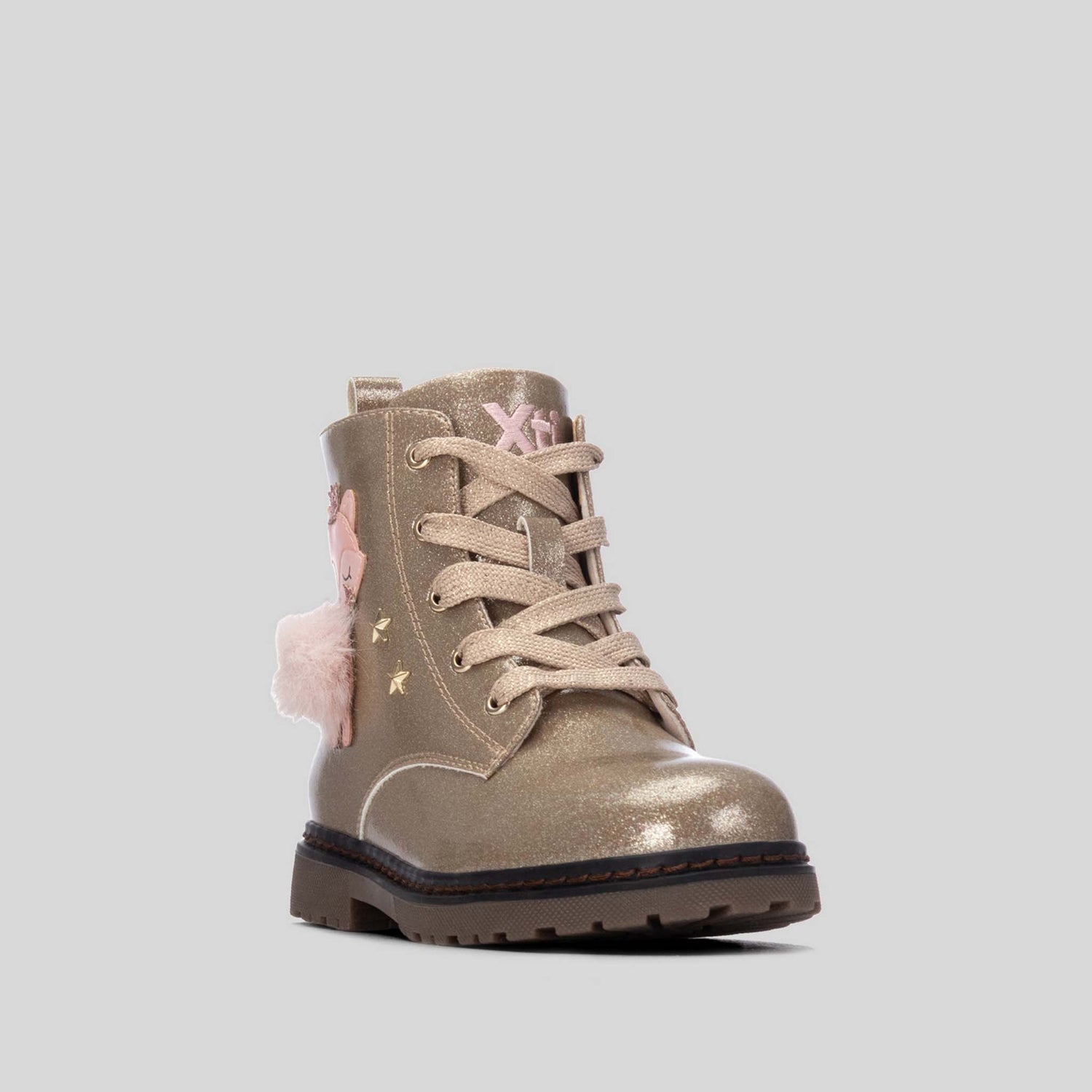 Botín militar pompón glitter nude XTI