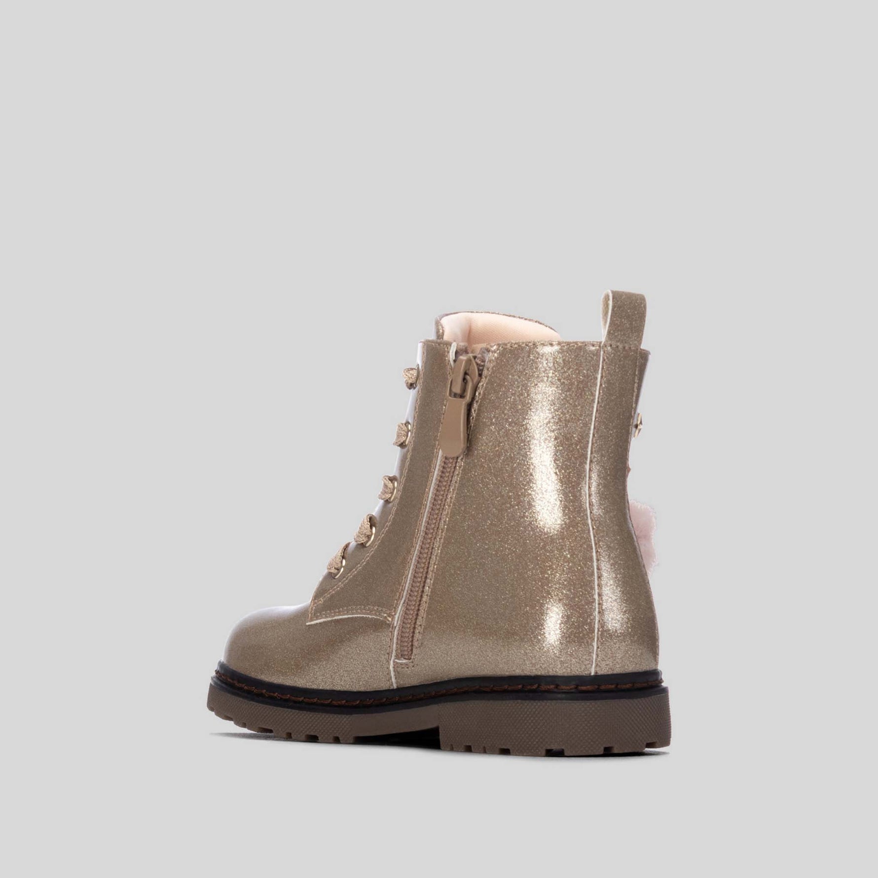Botín militar pompón glitter nude XTI