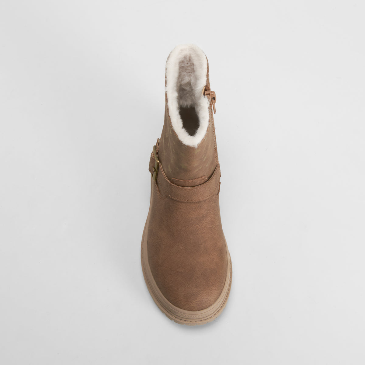 Bota plana con pelo y hebilla beige OH GIRL!