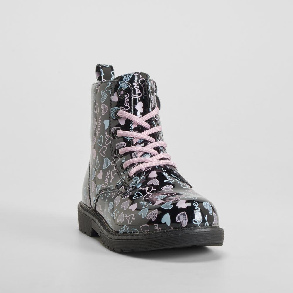Bota charol estampada corazones negra OH GIRL!
