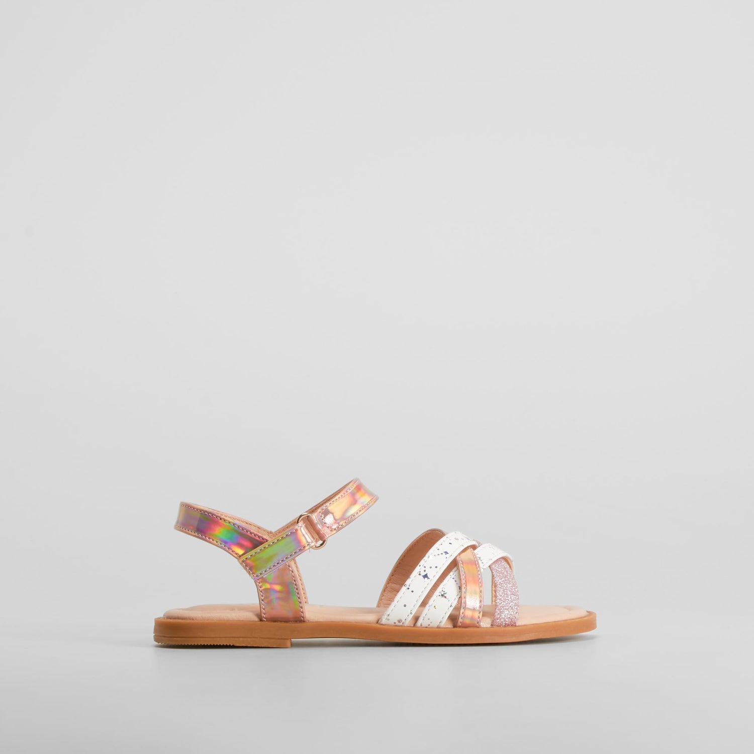 Sandalia multitiras print brillo rosa OH GIRL!