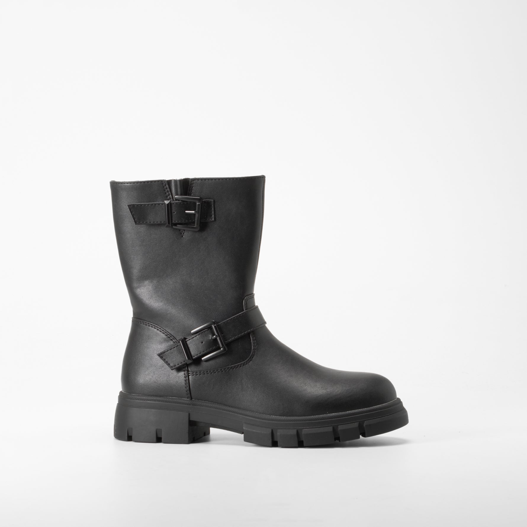 Bota motera media caña hebillas negra OH GIRL!