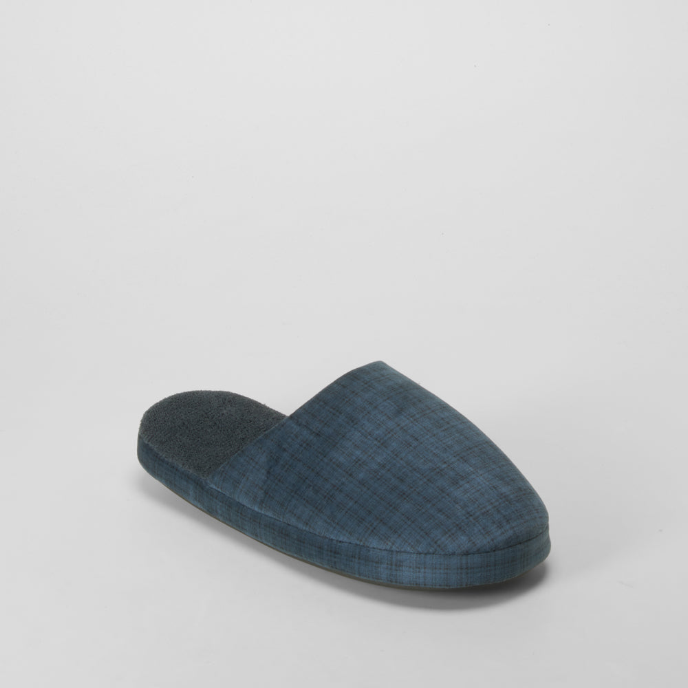 Zapatilla de casa destalonada cuadros azul OLYNE