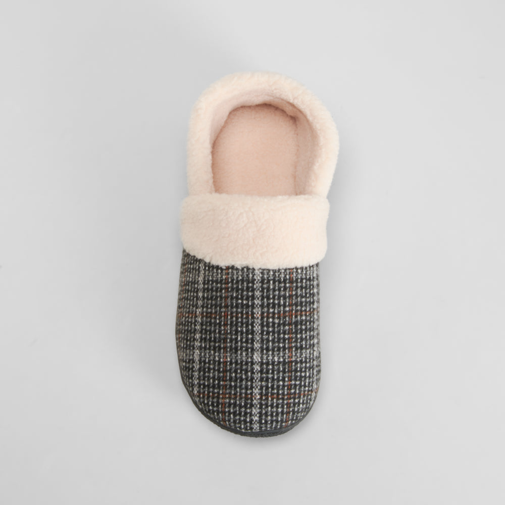 Zapatilla de casa cuadros forro cálido gris OLYNE