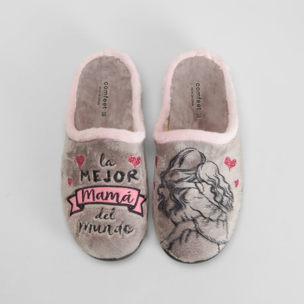 Zapatilla de casa suave dibujo gris COMFEET