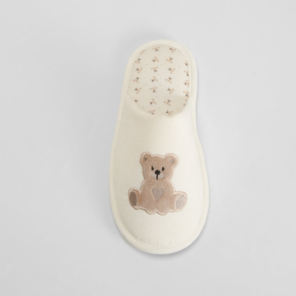 Zapatilla de casa oso bordado blanca OLYNE