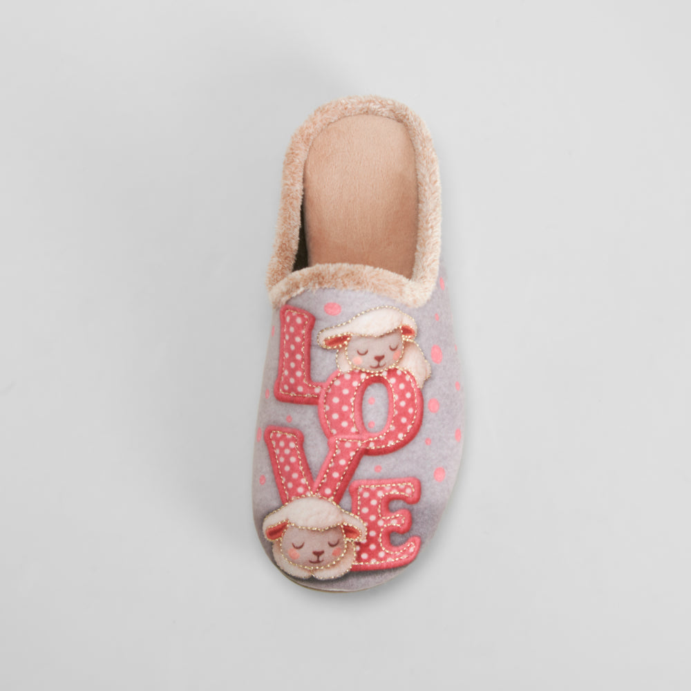 Zapatilla de casa estampado ovejitas gris OLYNE
