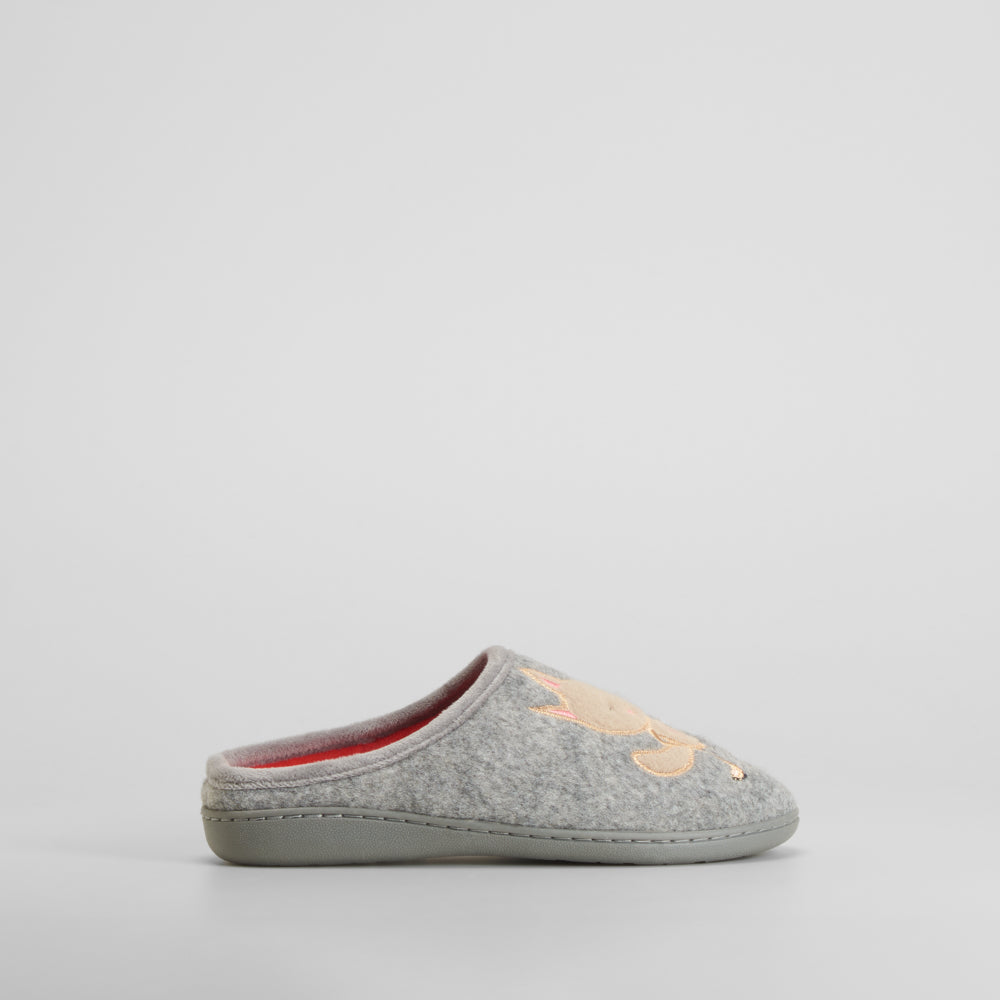 Zapatilla de casa caperucita bordado gris OLYNE