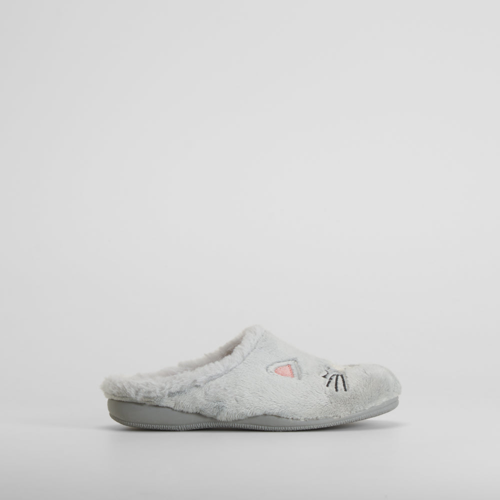 Zapatilla de casa semiabierta gato gris OLYNE