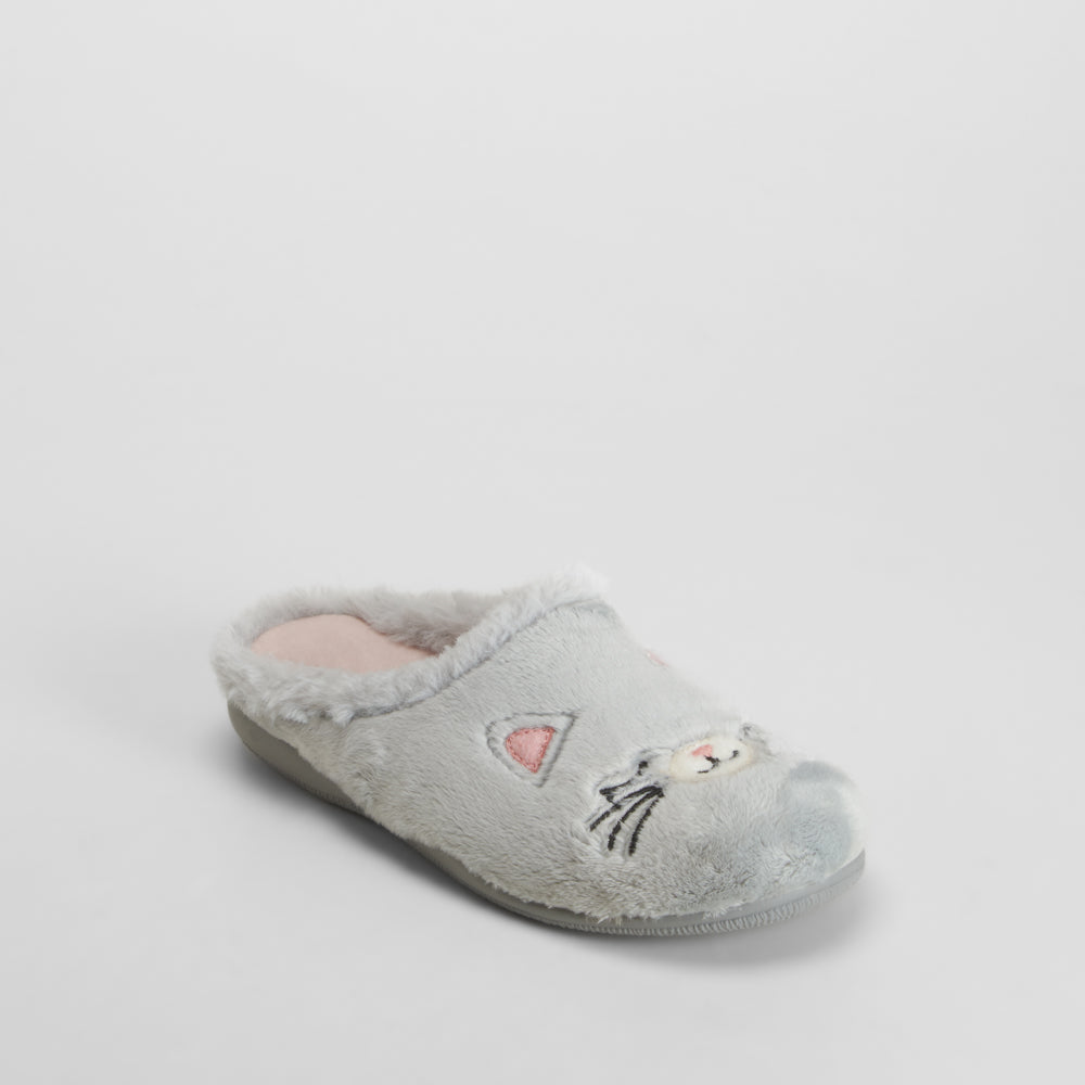 Zapatilla de casa semiabierta gato gris OLYNE