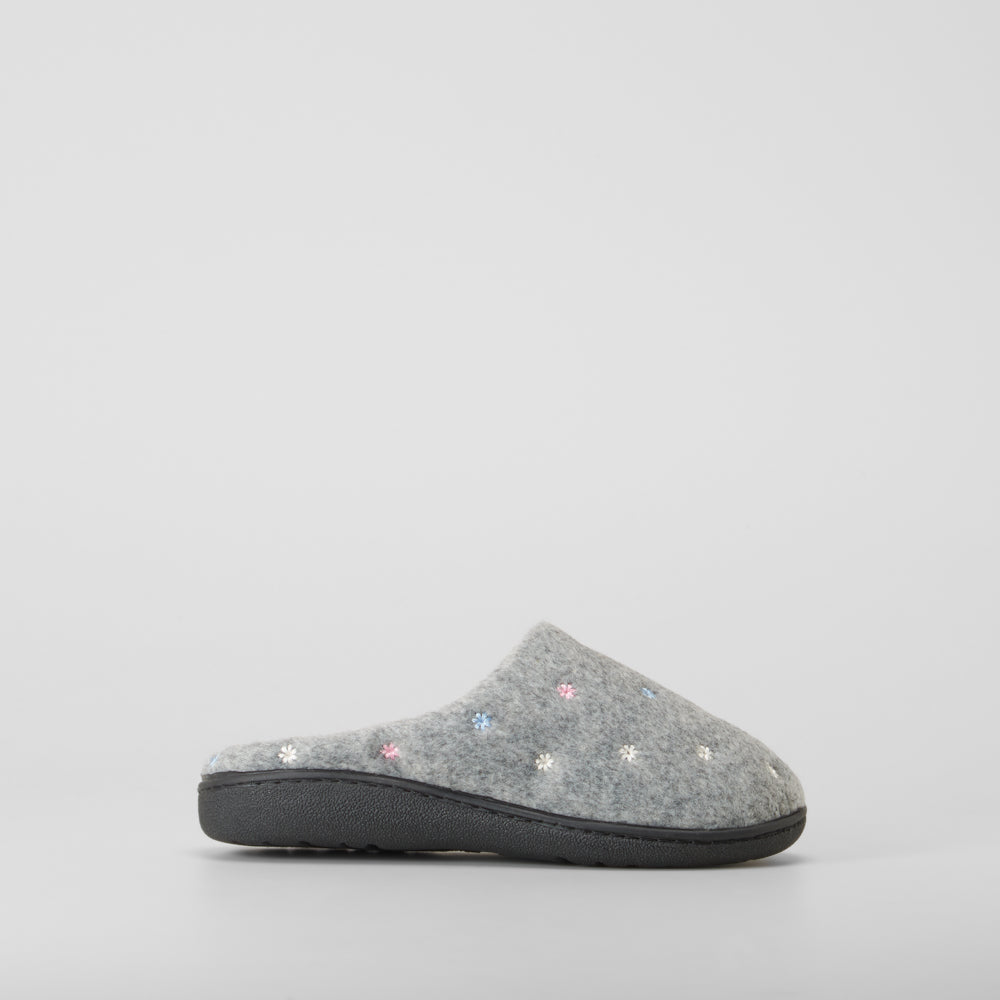 Zapatilla de casa felpa bordado gris OLYNE