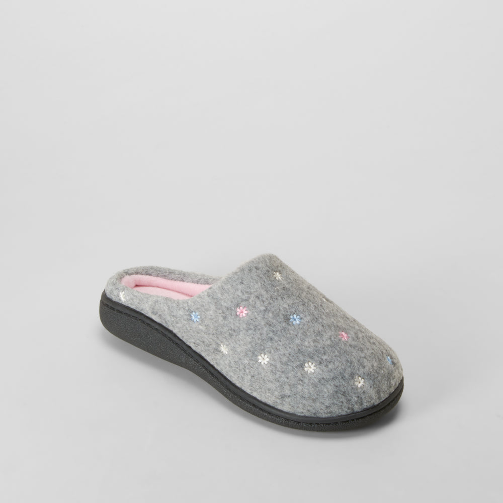 Zapatilla de casa felpa bordado gris OLYNE