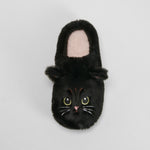 Zapatilla de casa semiabierta gato negra OLYNE