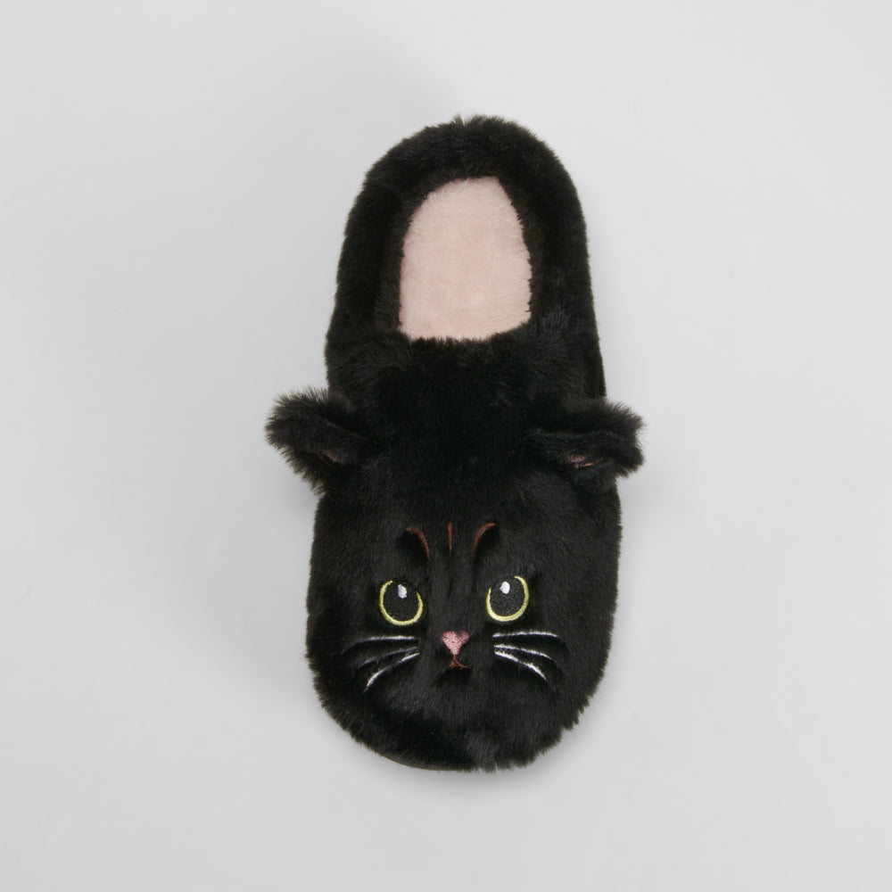 Zapatilla de casa semiabierta gato negra OLYNE